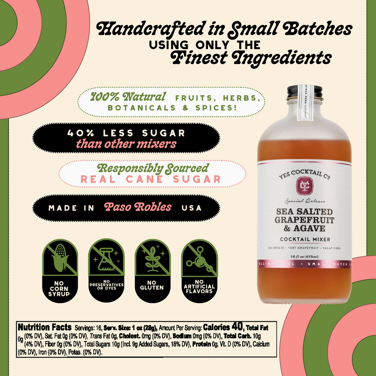 Sea Salted Grapefruit & Agave Cocktail Mixer