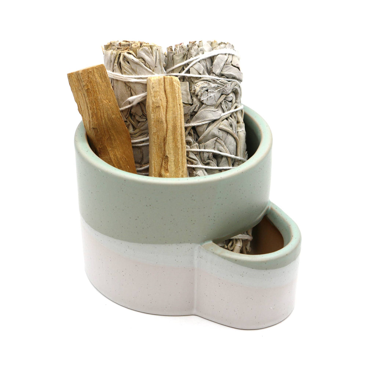 Ceramic Burner w/ Match Slot - White & Green