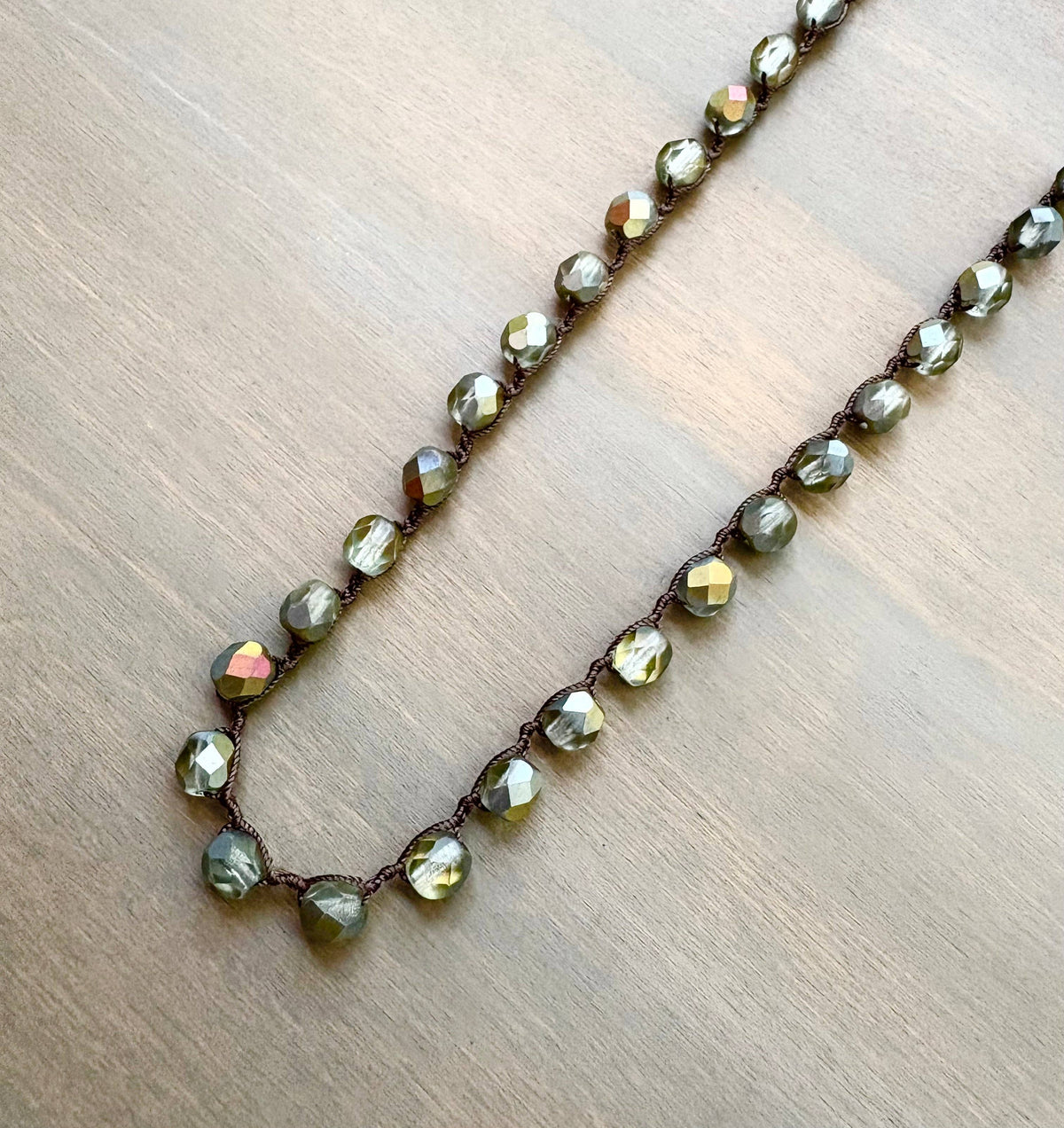 Grey Green Shimmer Long Crystal Strand