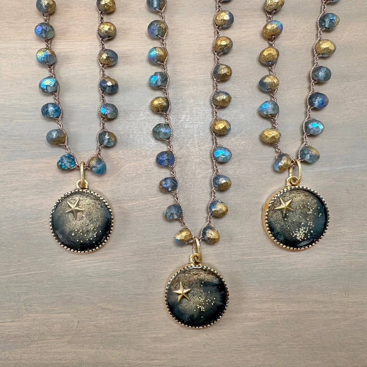 Starry Midnight Dreams Portal Necklace With Crocheted Crystal