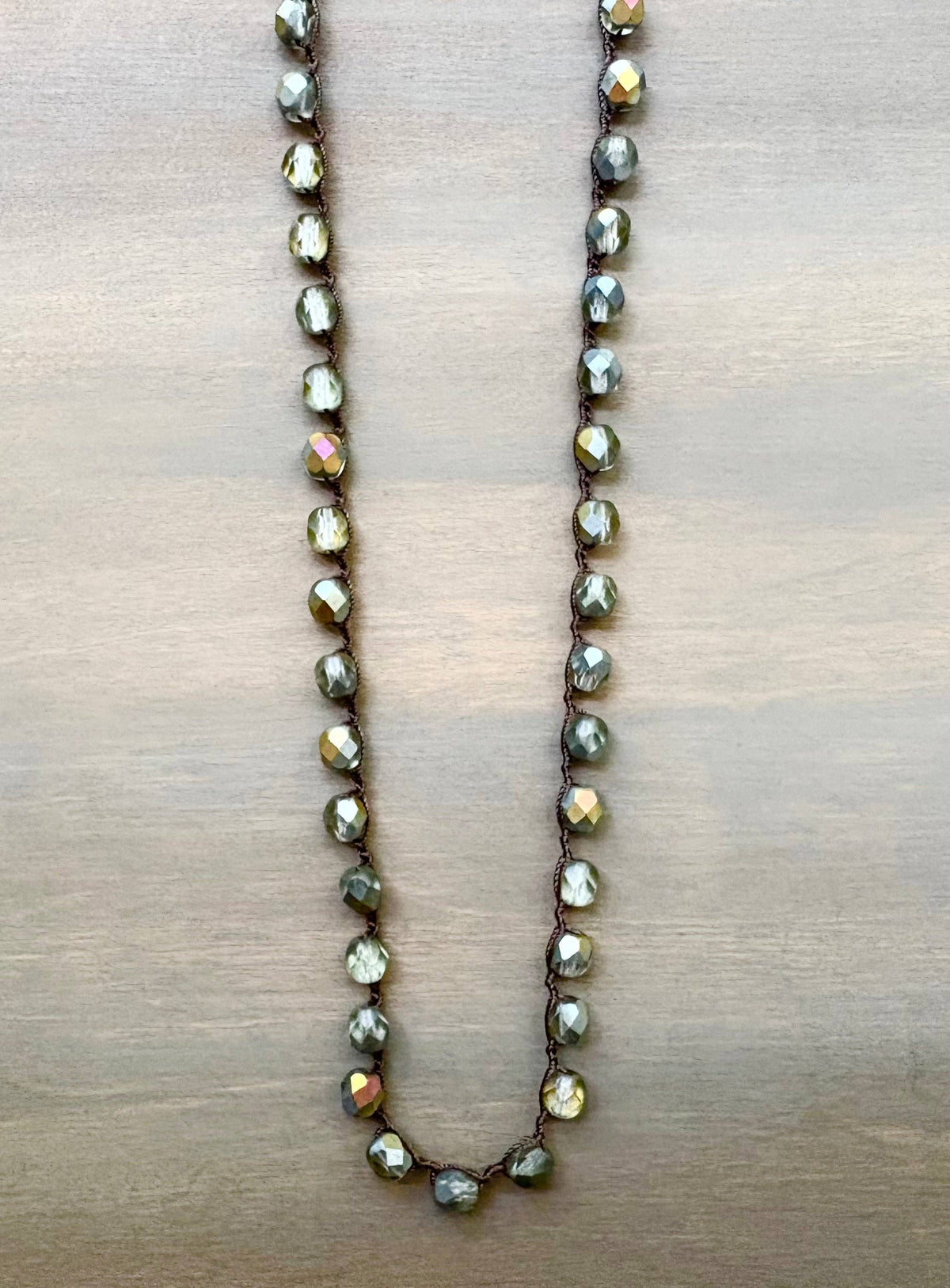 Grey Green Shimmer Long Crystal Strand