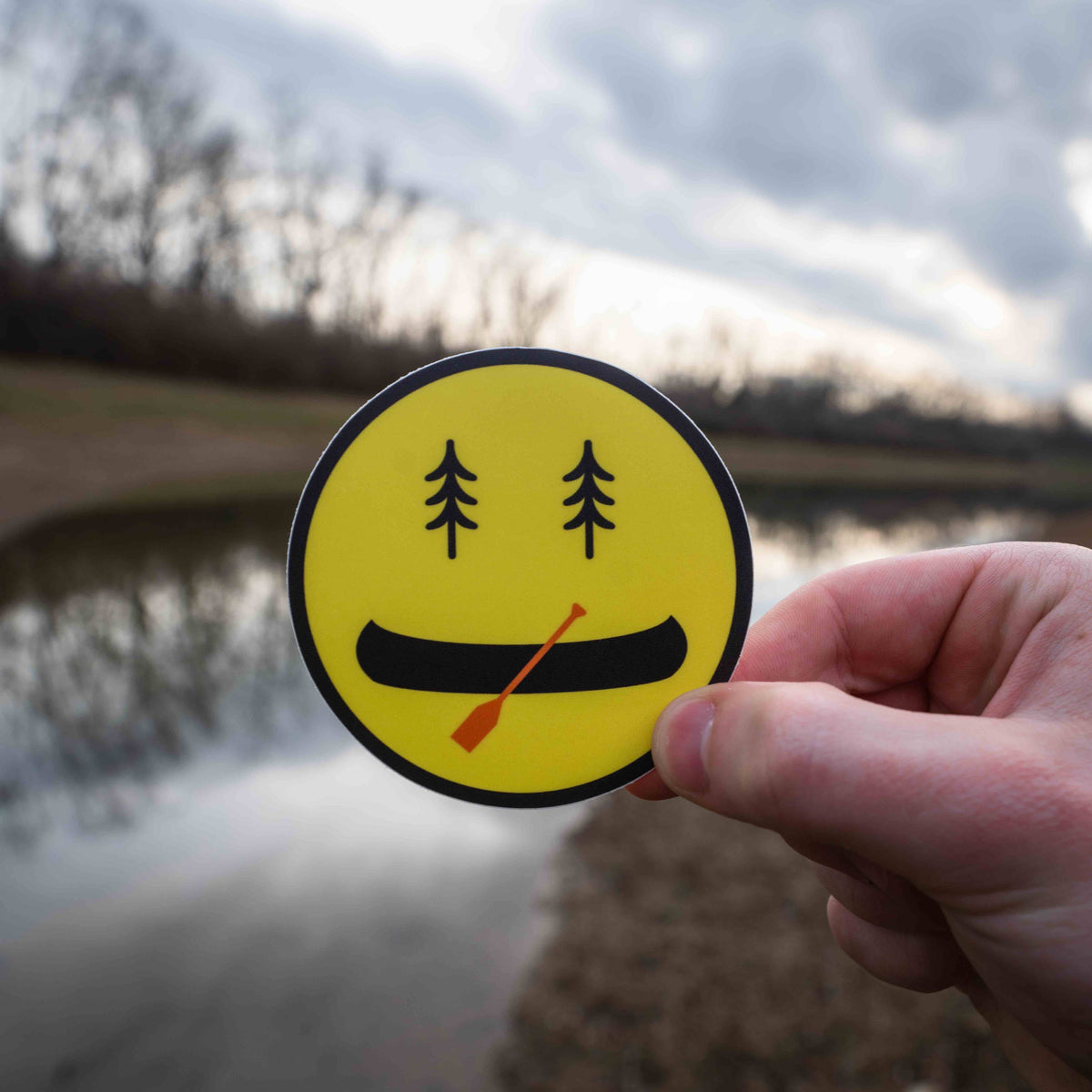 Happy Canoeing, Canoe Paddle Smiley Face Sticker