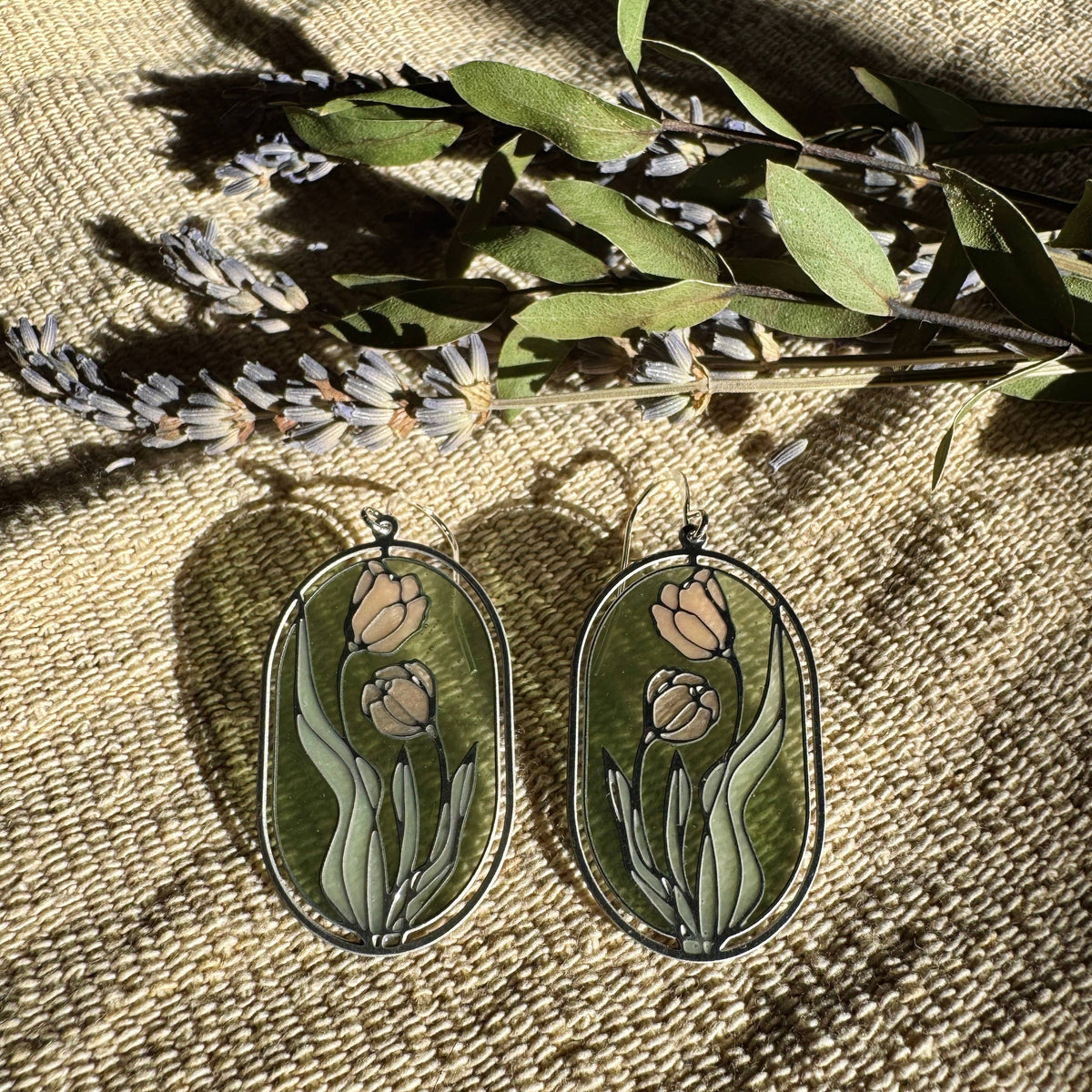 Camellias // Stained Glass Resin Earrings