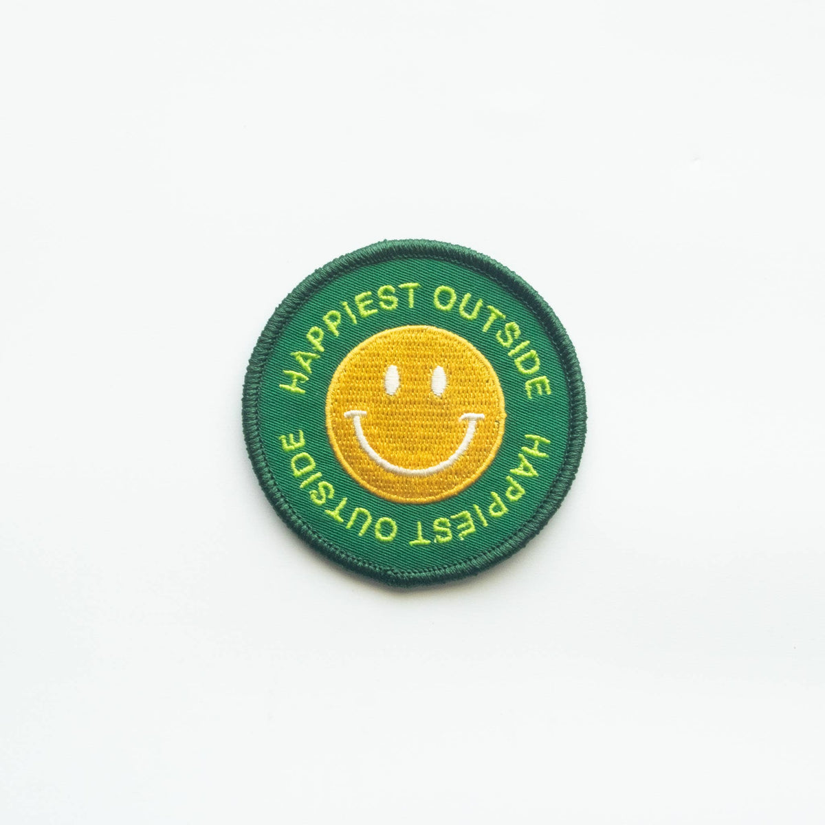 Happiest Outside Smiley Embroidered Iron on Patch