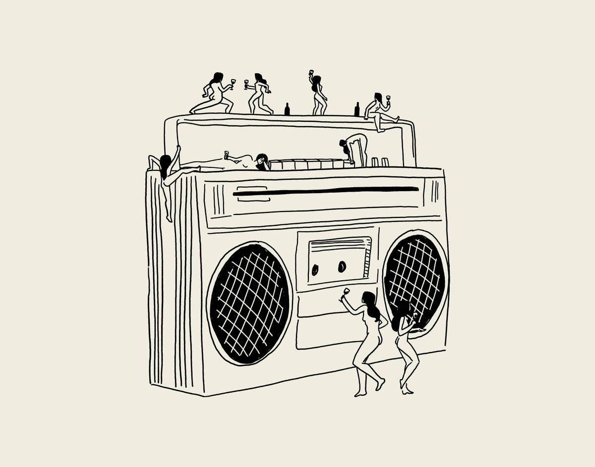 "Boom Box" Vintage Music Illustration Wall Art Print