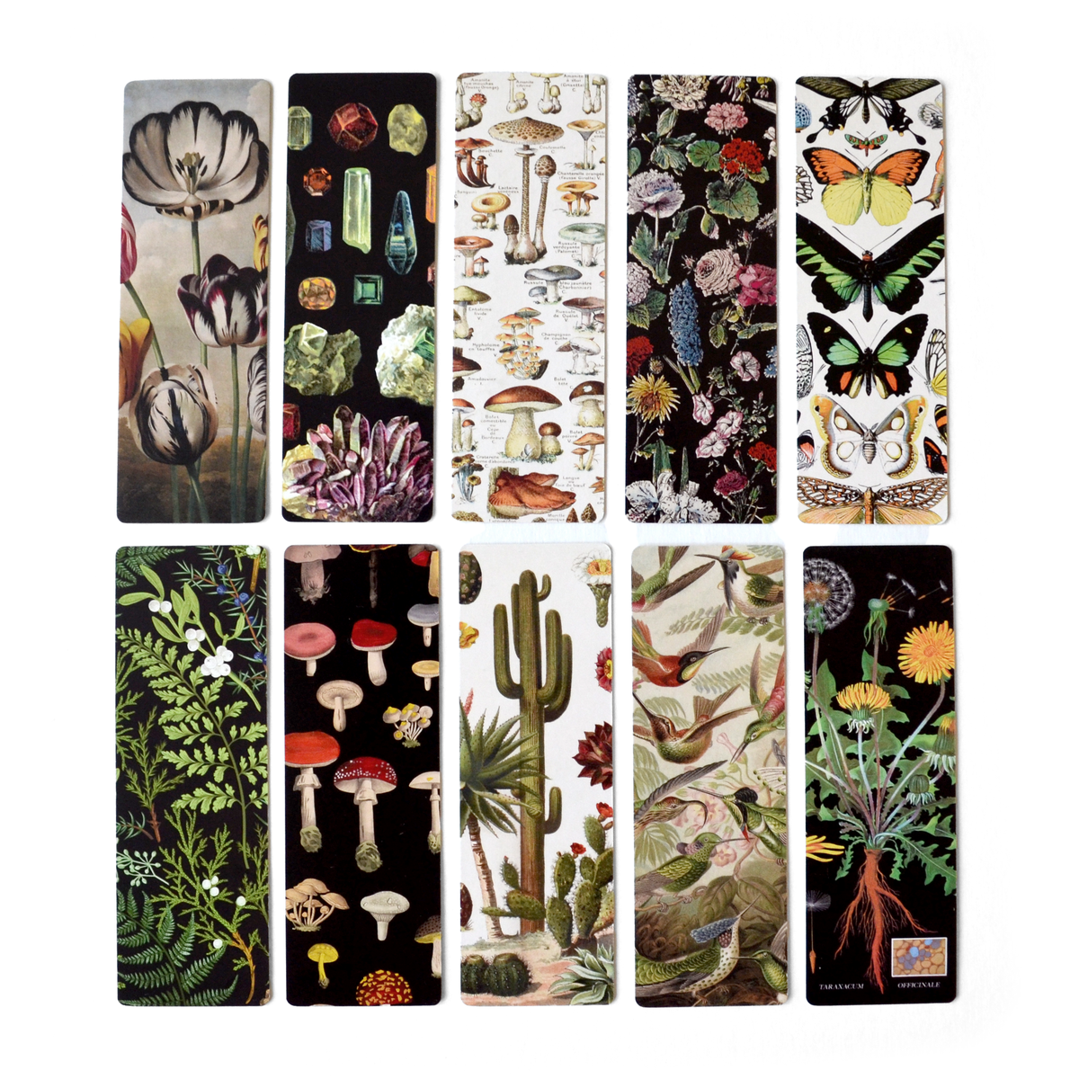 Botanical Tulips Double-Sided Bookmark with Vintage Marbling