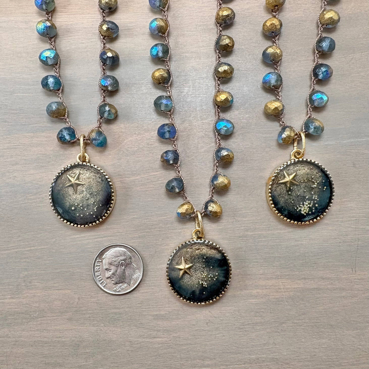 Starry Midnight Dreams Portal Necklace With Crocheted Crystal