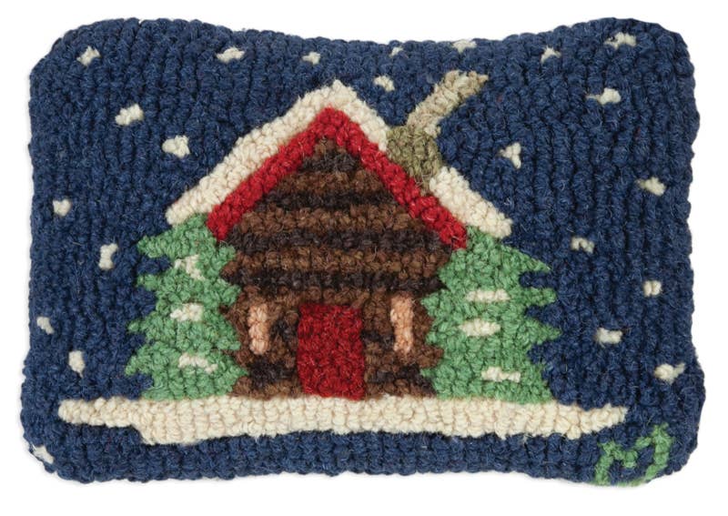 Cabin in the Snow Hand-Hooked Pillow