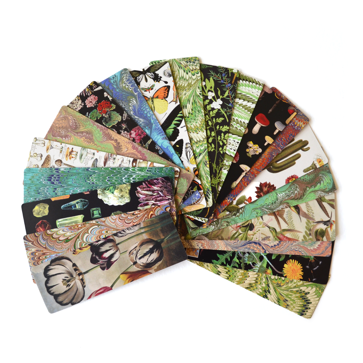 Botanical Fern Double-Sided Bookmark with Vintage Marbling