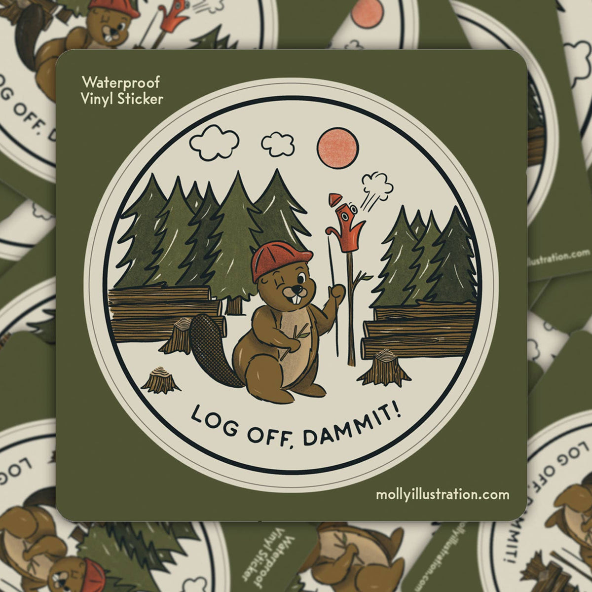 Log Off, Dammit! Cartoon Beaver Waterproof Vinyl Sticker