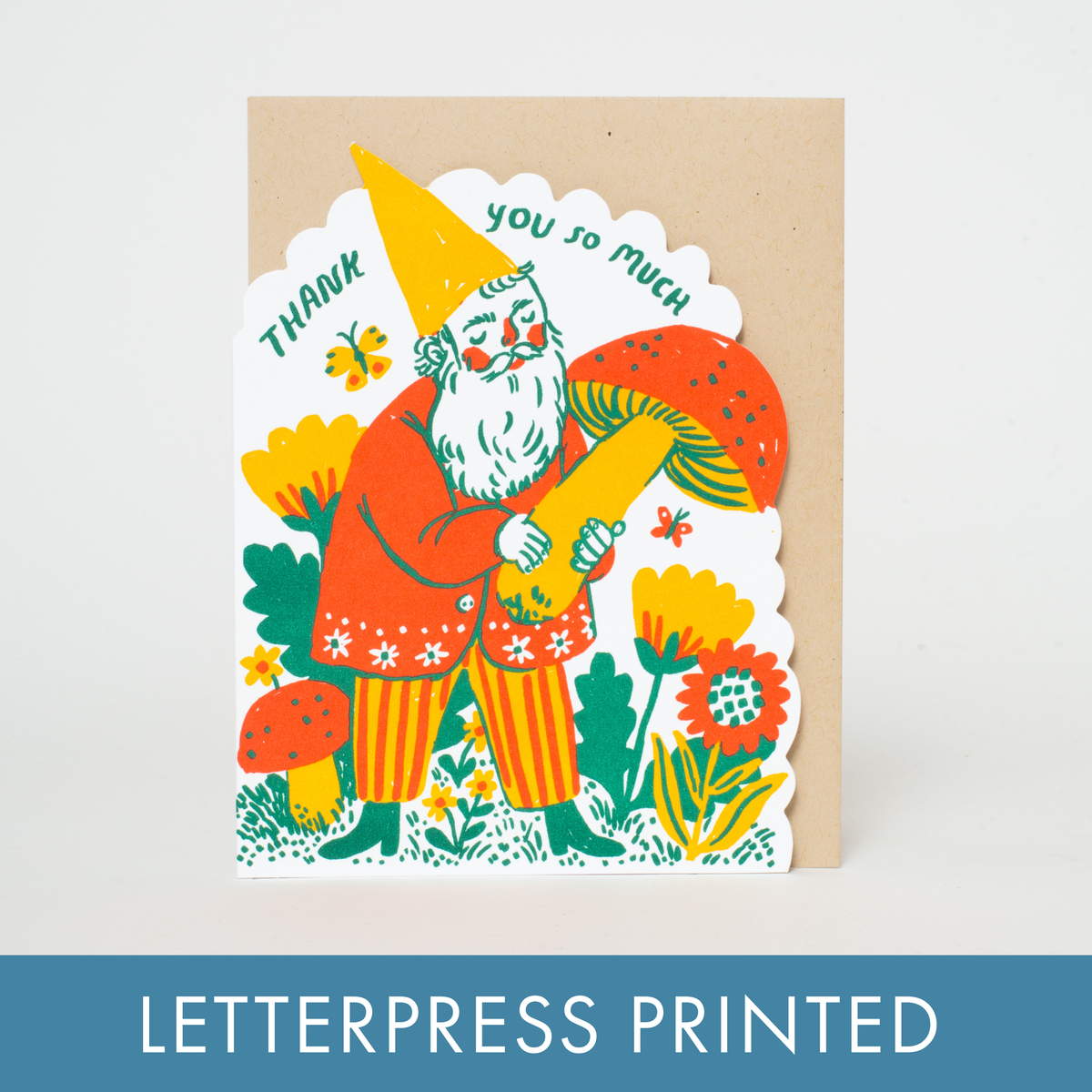 Thank You Gnome Die-Cut Letterpress Greeting Card