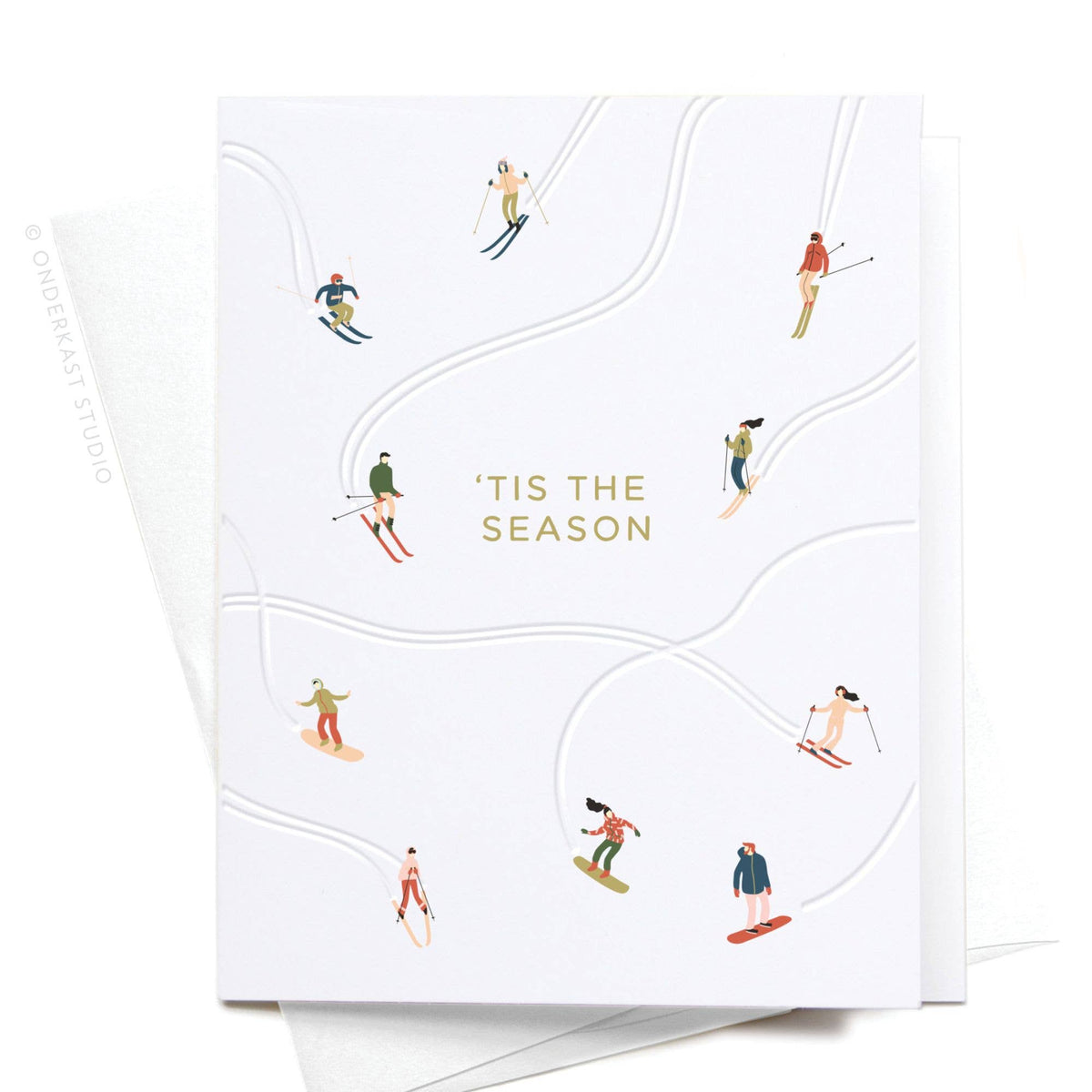 &#39;Tis the Season Skiiers Letterpress Greeting Card