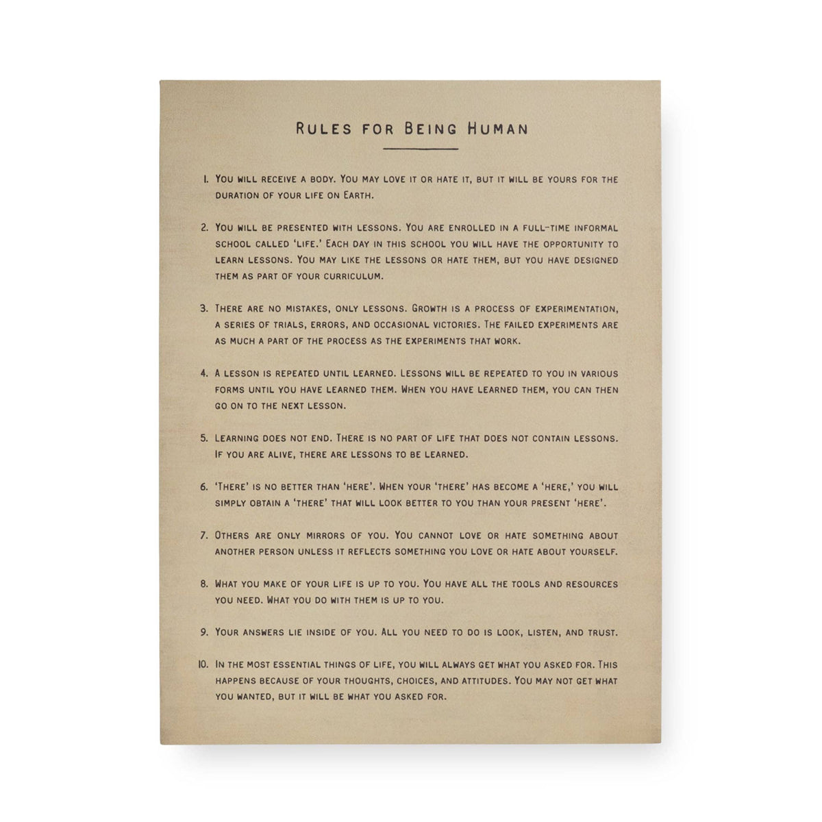 Rules for Being Human Art Poster 12"x16"