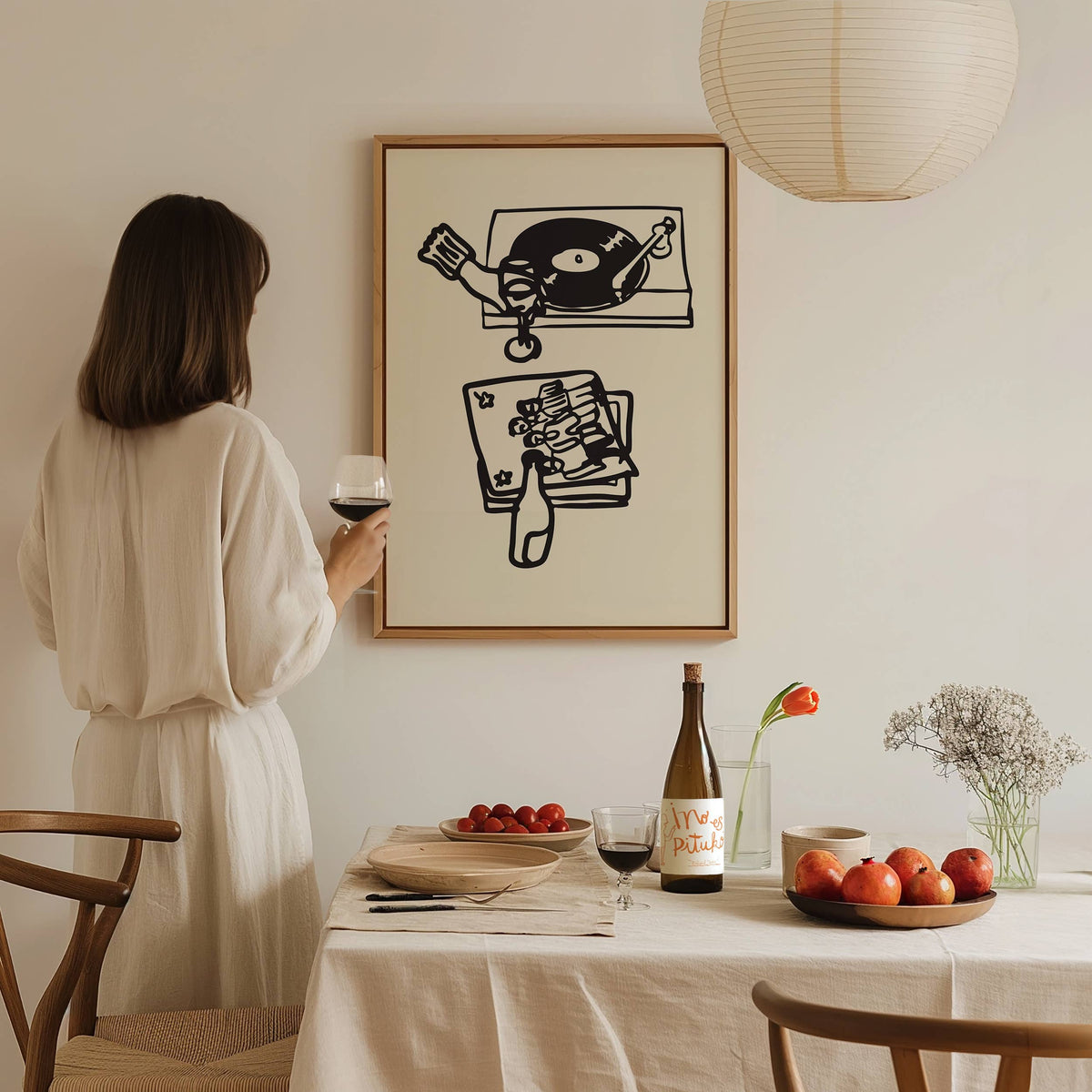 Vinyl &amp; Vino, Wine Art Print