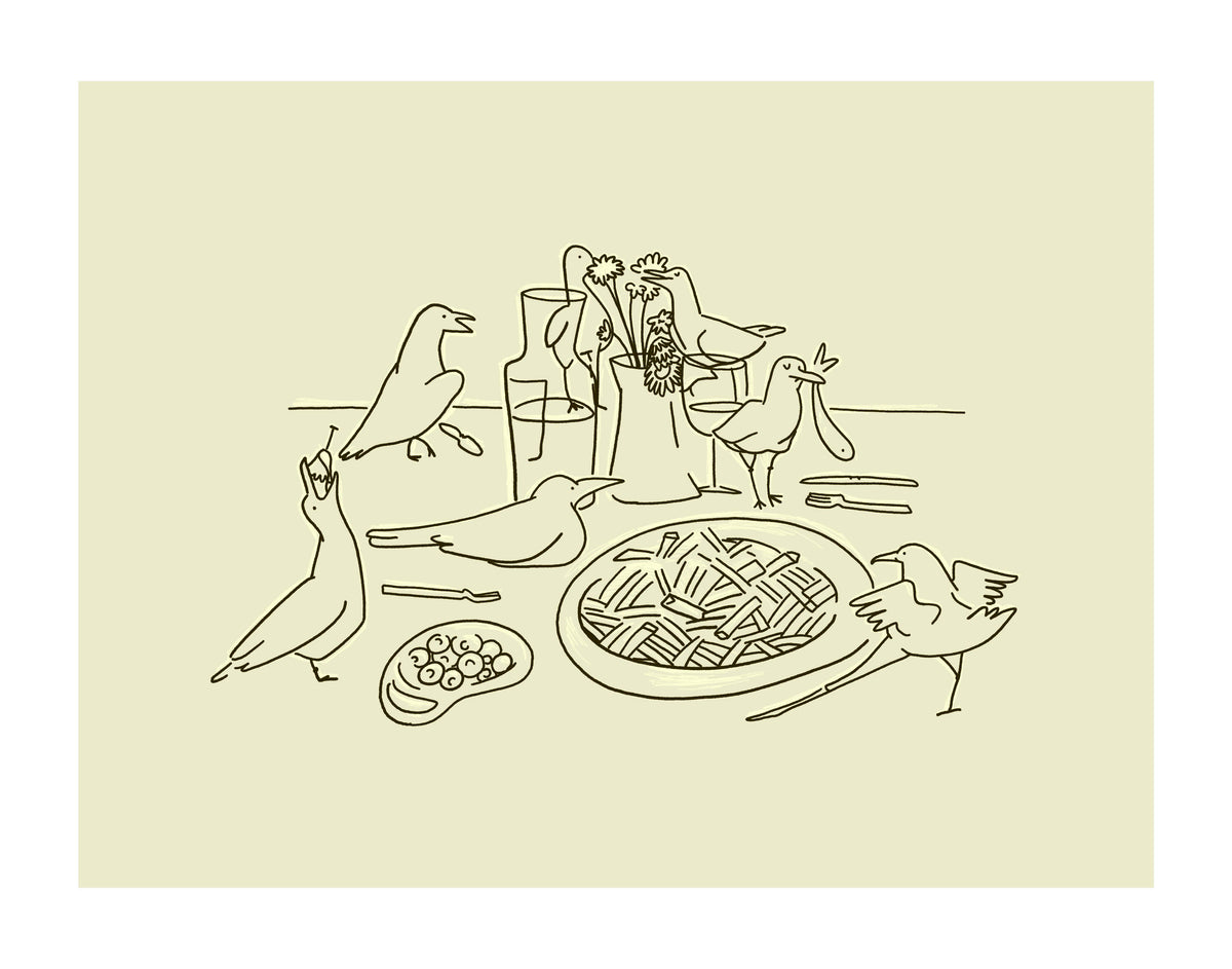 Seagull Dinner Minimal Coastal Beach Decor Wall Art Print