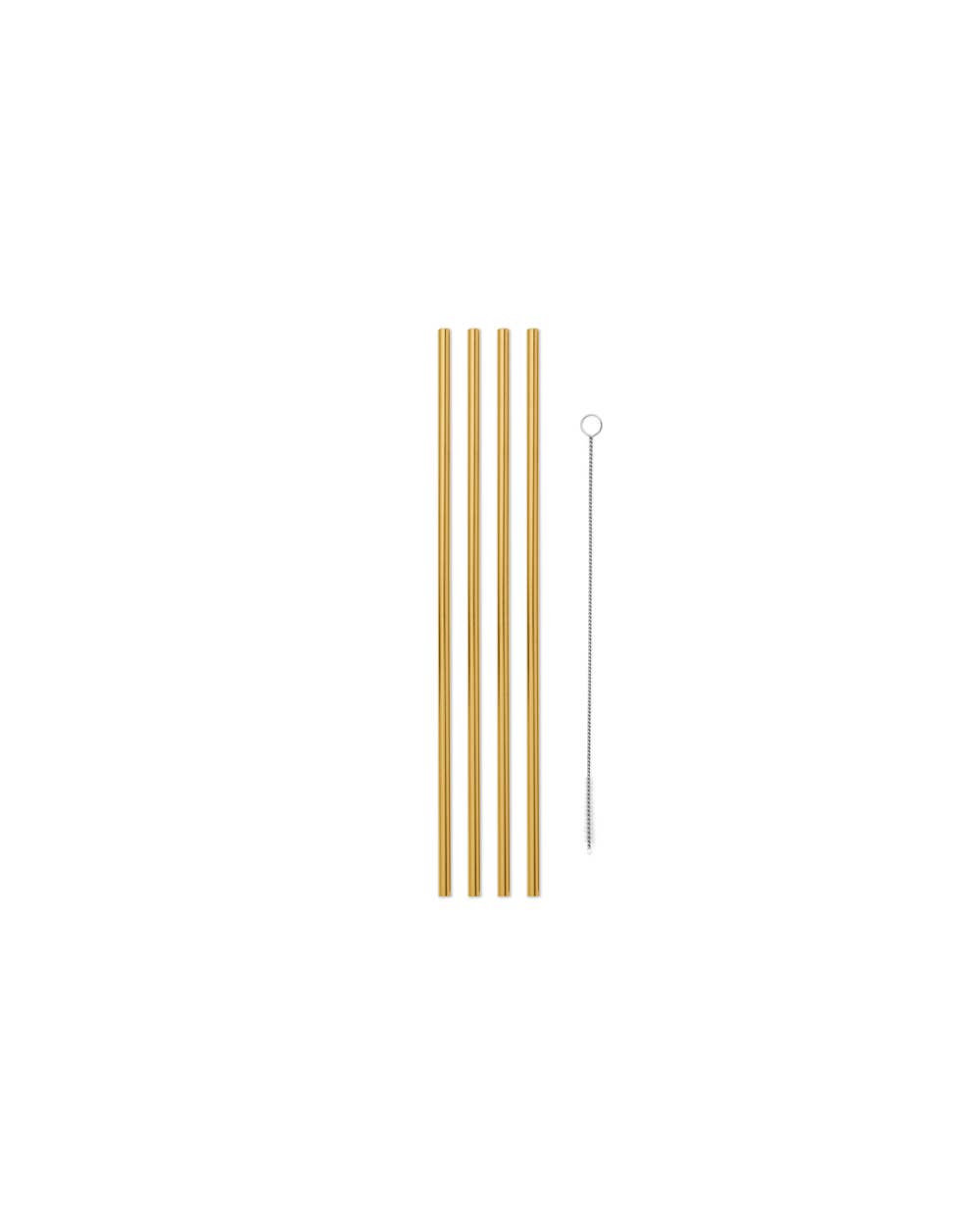 Porter 10in Metal Straws, Set of 4 with Cleaner: Gold