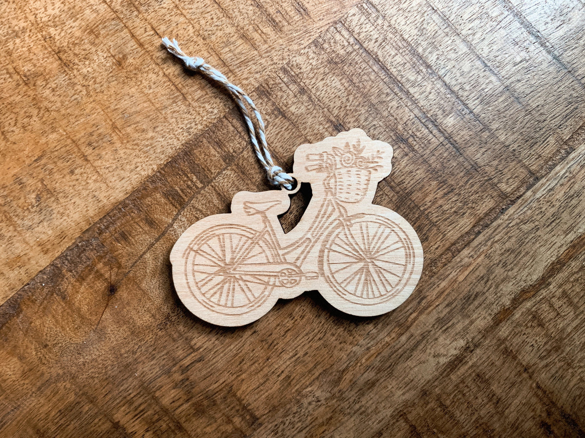 Bicycle with Basket Wood Ornament