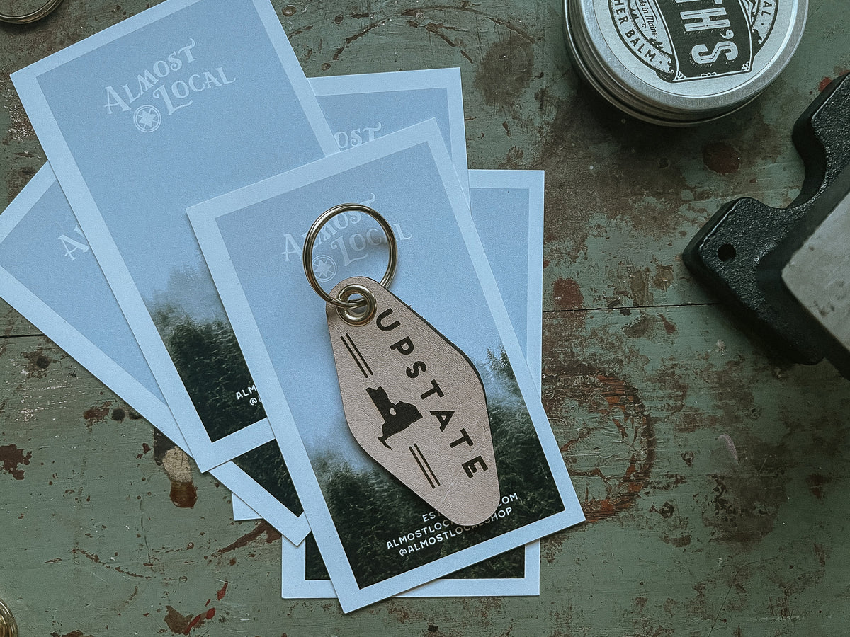 The Adirondacks are Calling Leather Keychain