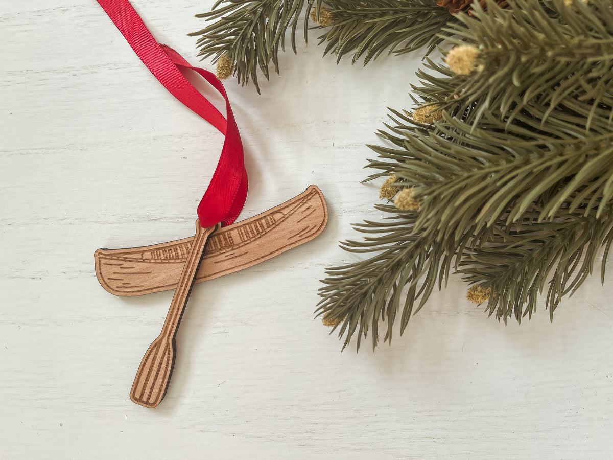 Canoe and Paddle Wood Ornament