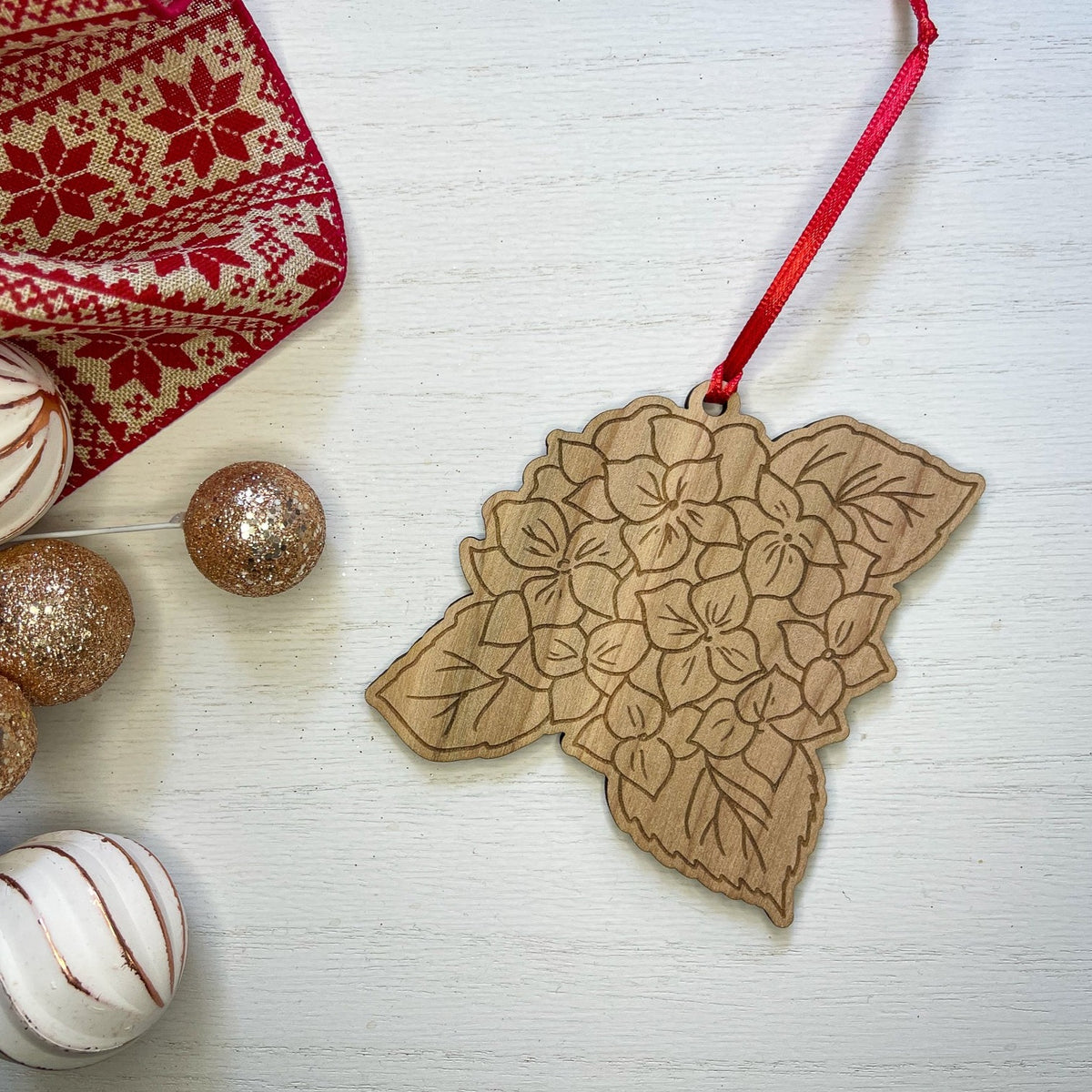 New England Hydrangea Wood Ornament