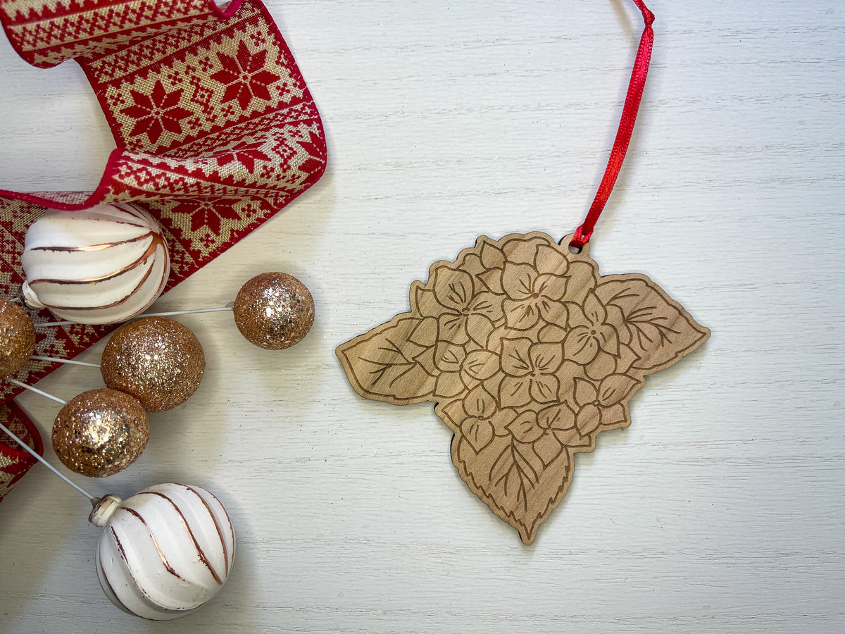 New England Hydrangea Wood Ornament