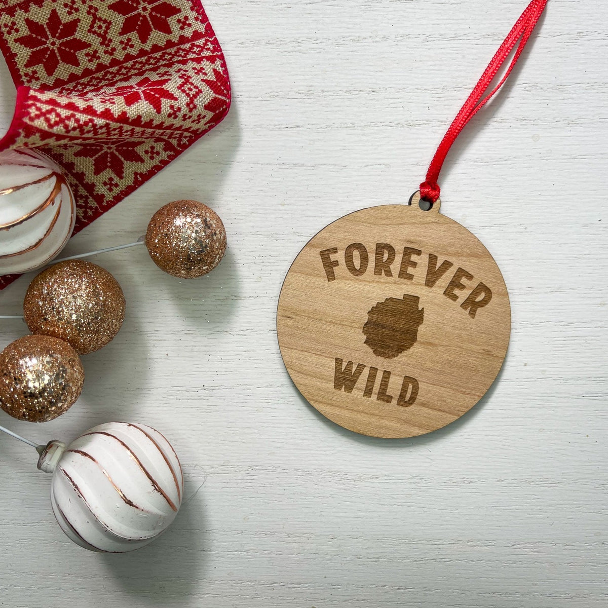 Forever Wild ADK Blue Line Wood Ornament
