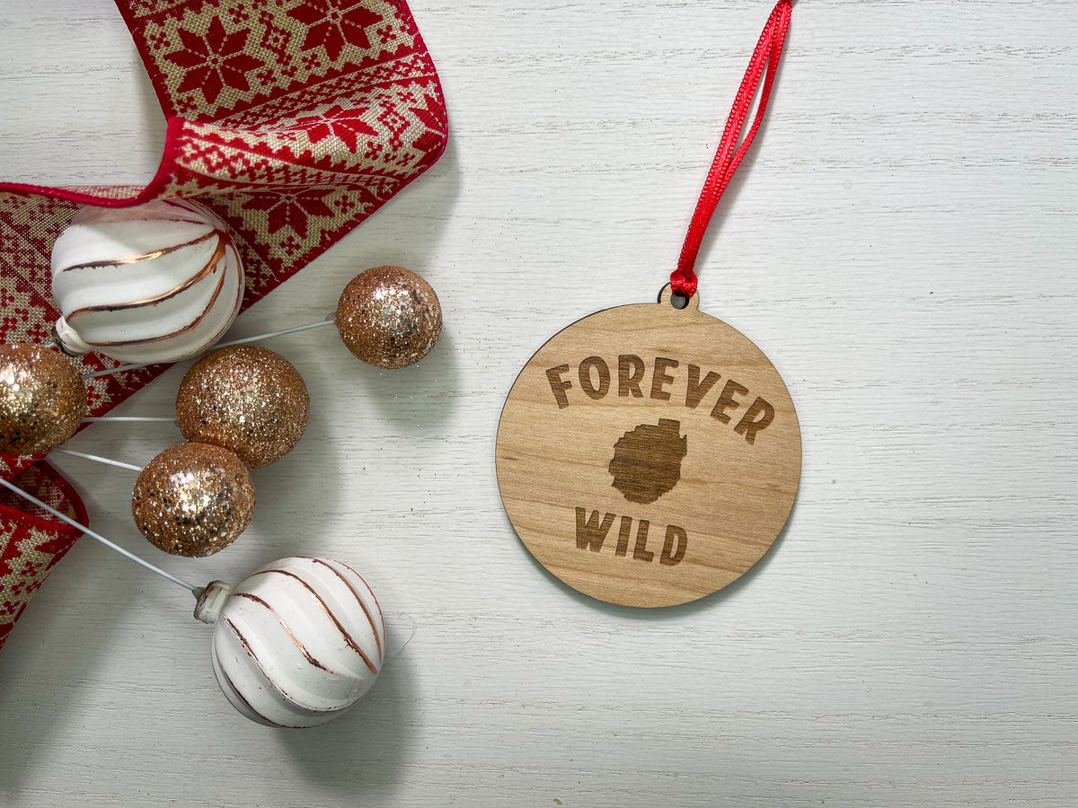 Forever Wild ADK Blue Line Wood Ornament