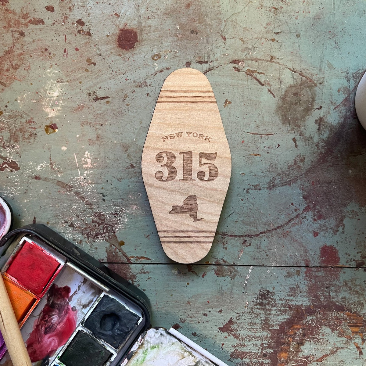 315 Area Code Motel Key Wood Magnet