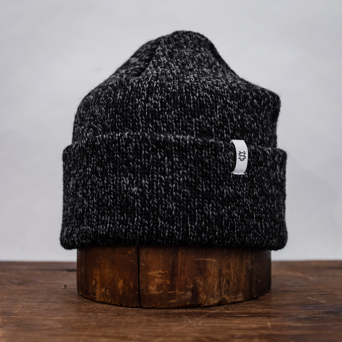 Black Melange Ragg Wool Beanie